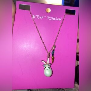 BETSEY JOHNSON Easter Bunny Rabbit and Carrot Charms Whimsical Necklace NEW NWT